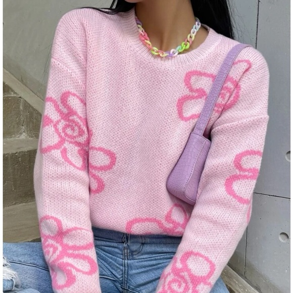 New Pink floral print sweater - Picture 6 of 6